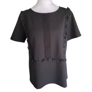 Ann Taylor Black Ruffle and Lace Front Top Women’s Medium